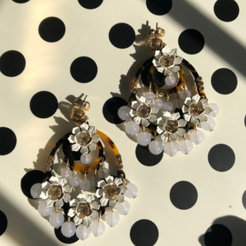 J Crew White Flower Tortoise Statement Earrings